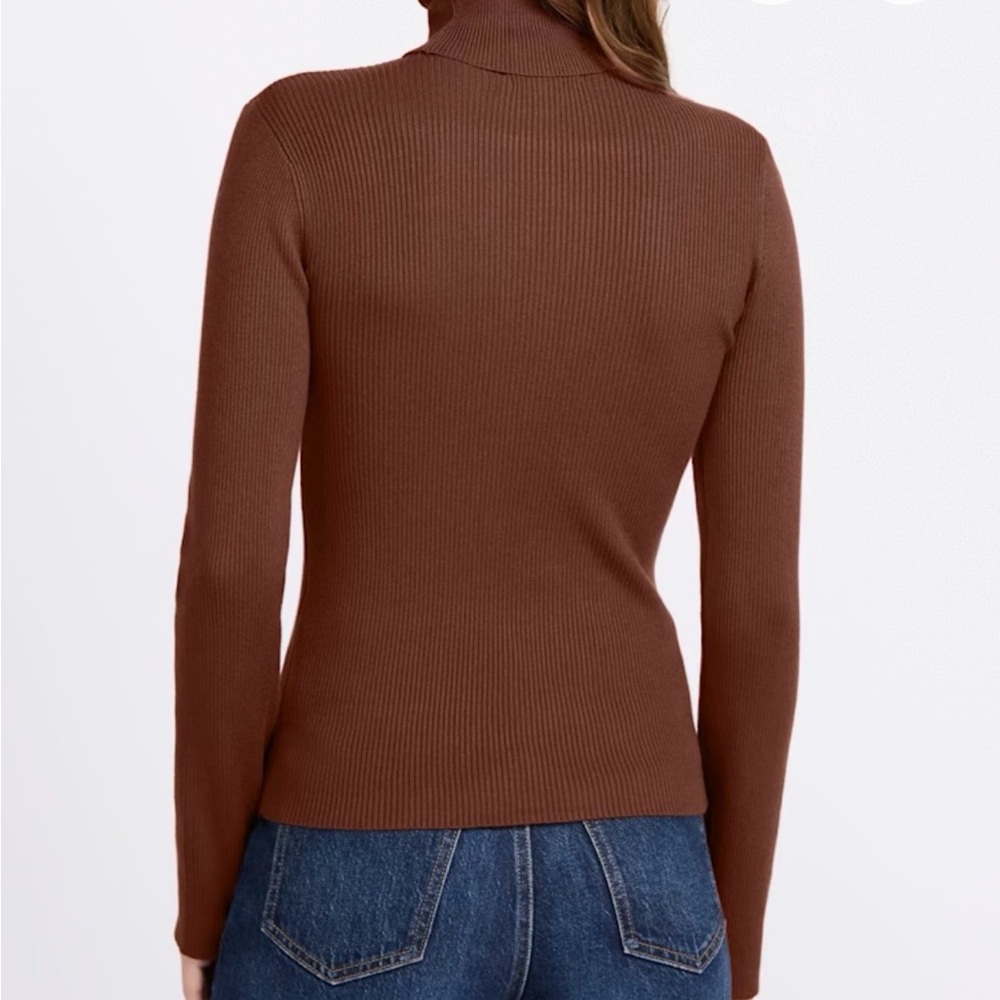 NWT Montgomery Post Brown Long Sleeve Ribbed Turtleneck Top - Picture 3 of 6